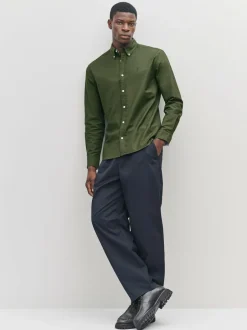 Next Dark Green Slim Fit Long Sleeve Oxford Shirt New