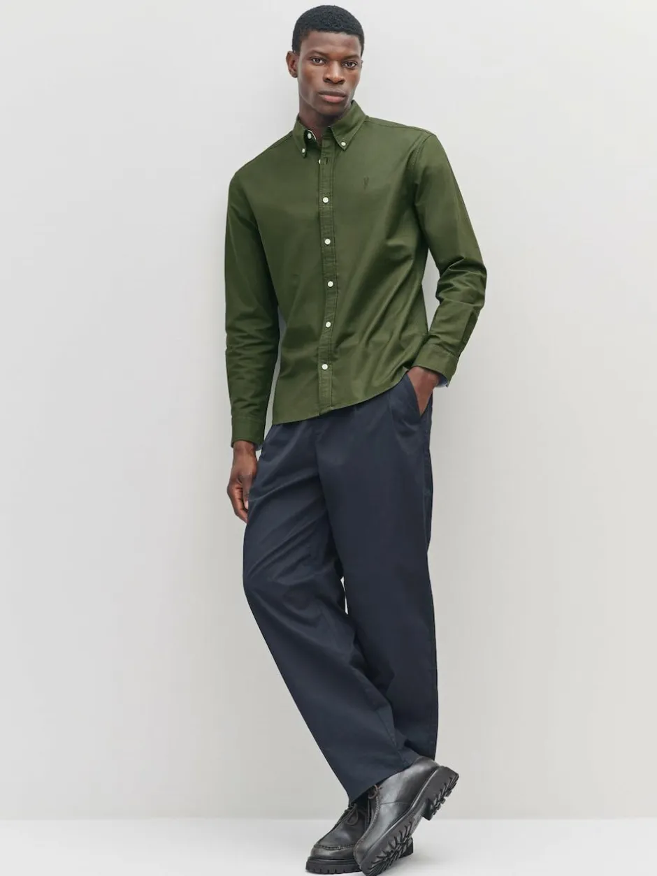 Next Dark Green Slim Fit Long Sleeve Oxford Shirt New