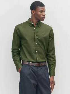 Next Dark Green Slim Fit Long Sleeve Oxford Shirt New