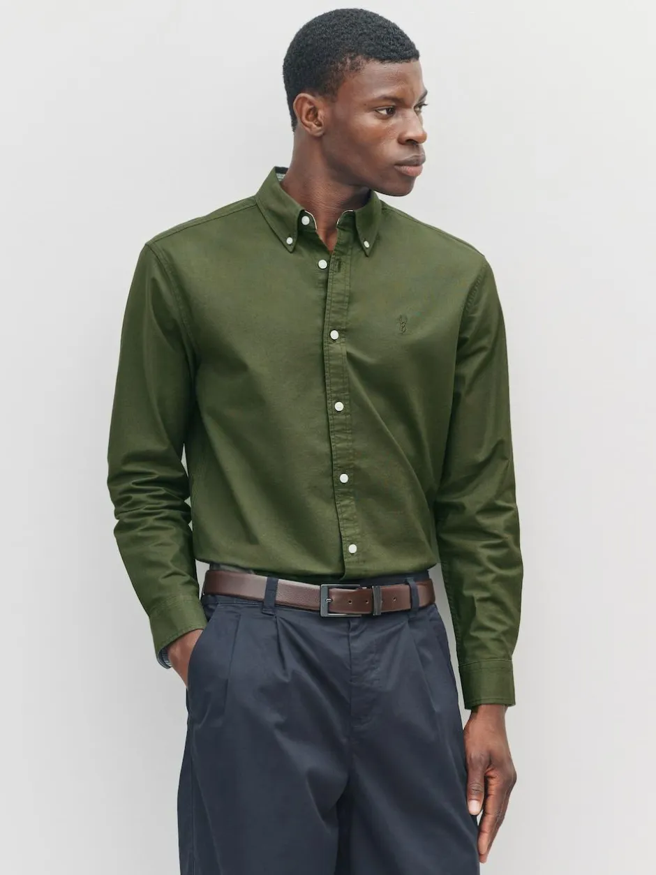 Next Dark Green Slim Fit Long Sleeve Oxford Shirt New