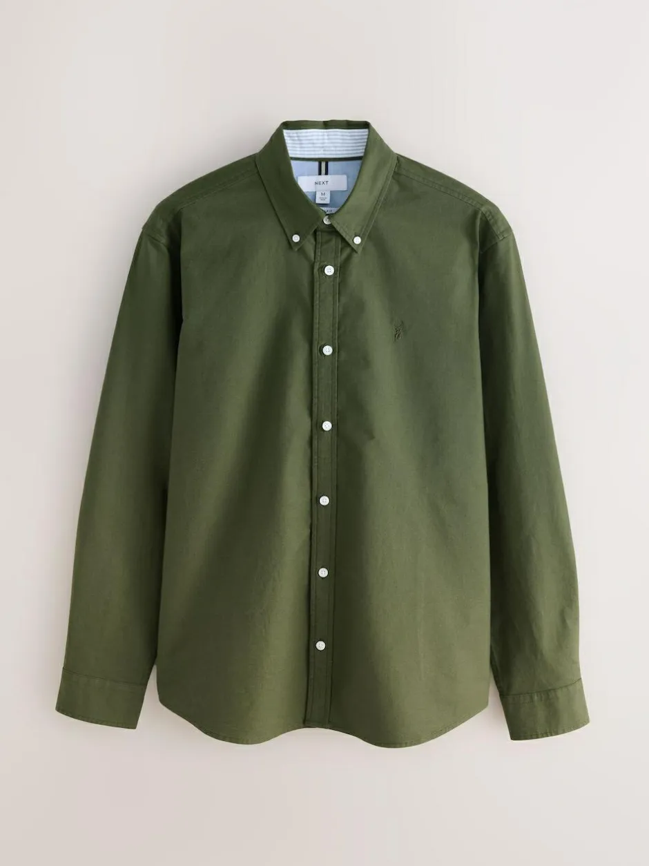 Next Dark Green Slim Fit Long Sleeve Oxford Shirt New