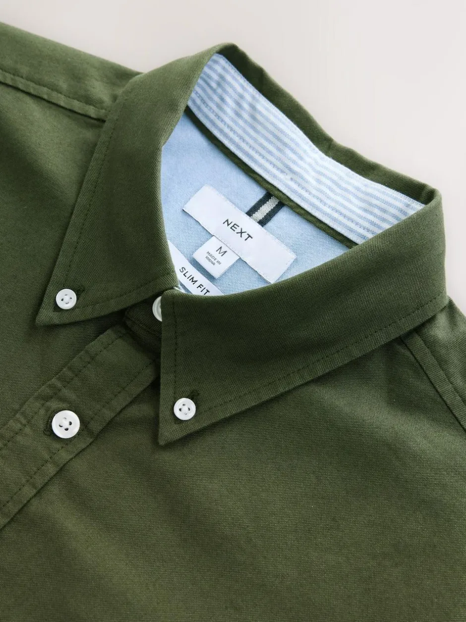 Next Dark Green Slim Fit Long Sleeve Oxford Shirt New