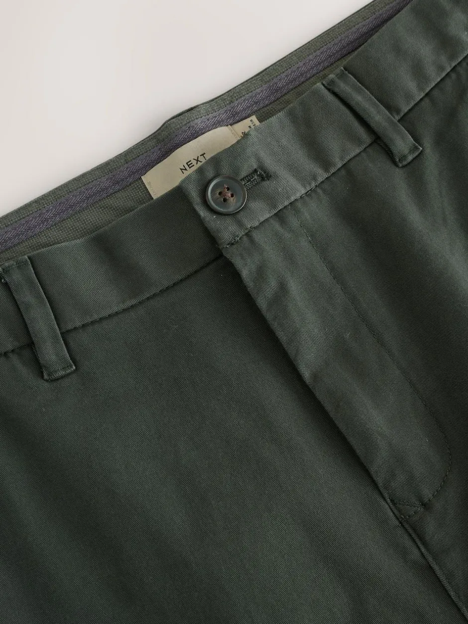 Next Dark Green Straight Fit Stretch Chinos Trousers