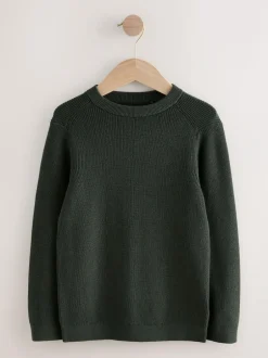 Next Dark Green Without Stag Cotton Crew Neck Knitted Jumper (3-16yrs) Discount