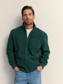 Next Zip Through Borg Fleece Dark Green Outlet