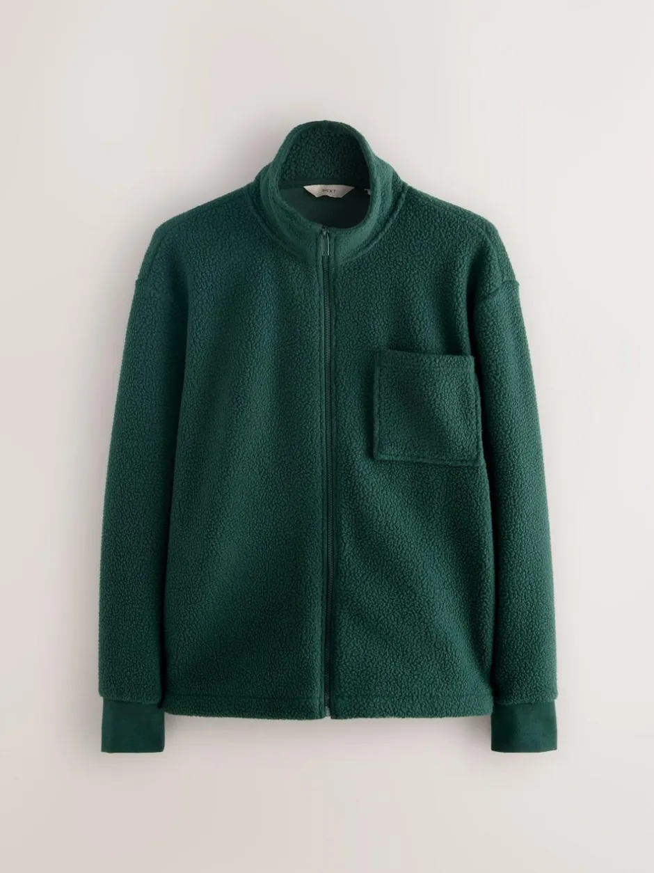 Next Zip Through Borg Fleece Dark Green Outlet
