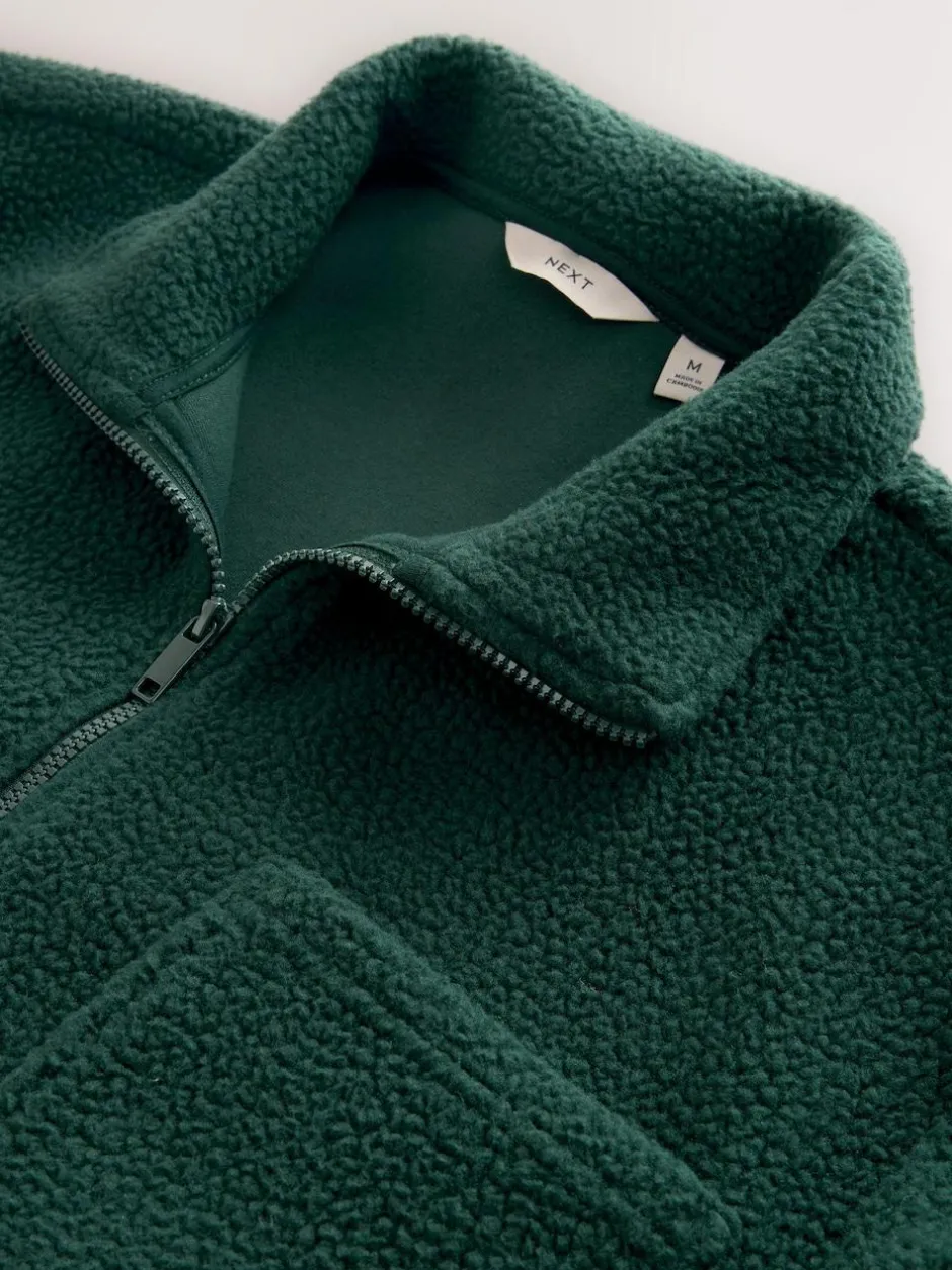 Next Zip Through Borg Fleece Dark Green Outlet