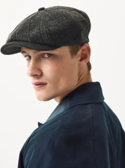 Next Baker Boy Hat Dark Grey Check Hot