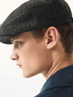 Next Baker Boy Hat Dark Grey Check Hot