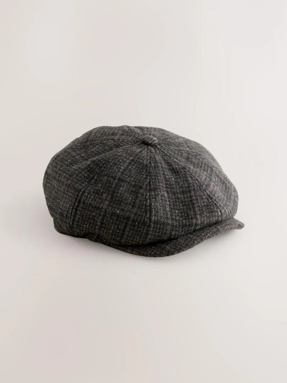 Next Baker Boy Hat Dark Grey Check Hot