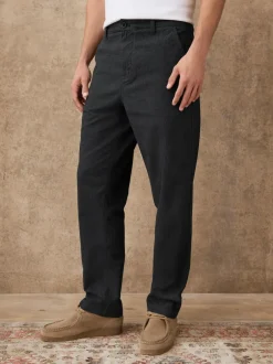 Next Regular Tapered Fit Heritage Cotton Rich Trousers Dark Grey Clearance