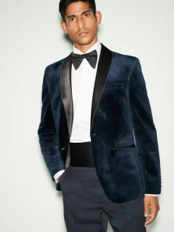 Next Regular Fit Velvet Blazer Dark Navy Blue Online