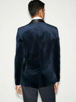 Next Regular Fit Velvet Blazer Dark Navy Blue Online