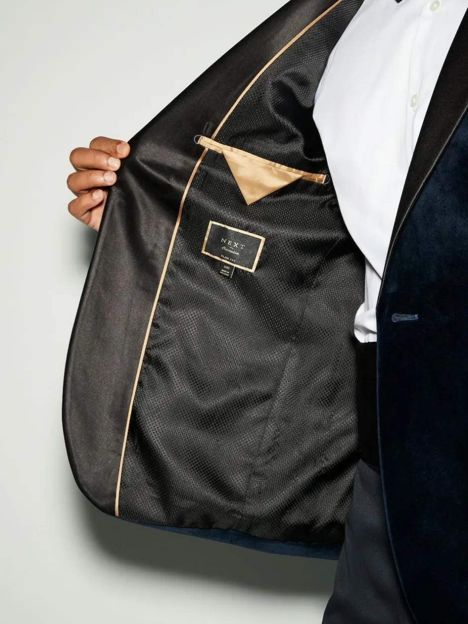 Next Regular Fit Velvet Blazer Dark Navy Blue Online