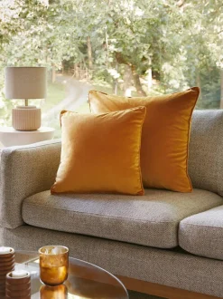 Next Dark Ochre Yellow 59 x 59cm Matte Velvet Cushion New