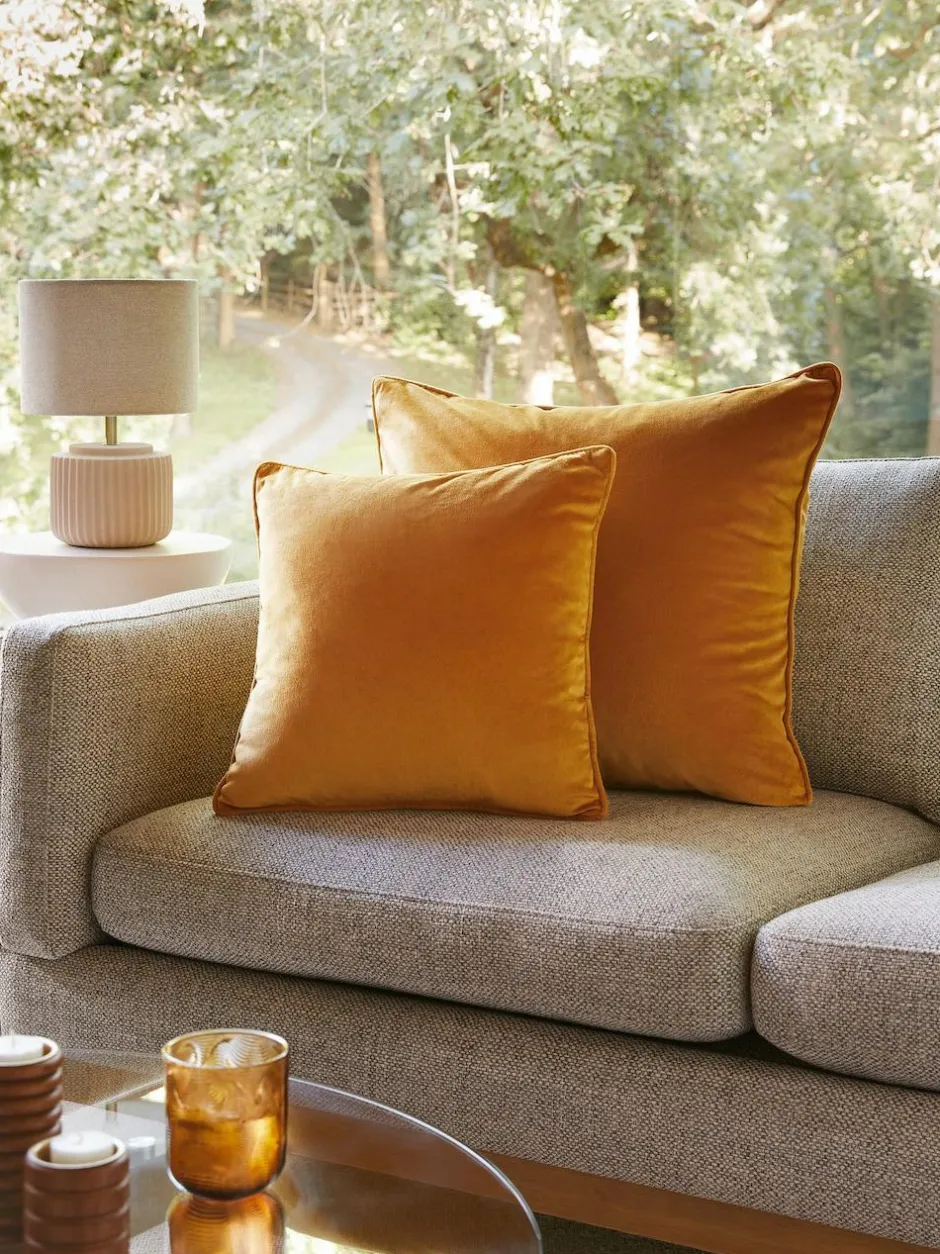 Next Dark Ochre Yellow 59 x 59cm Matte Velvet Cushion New
