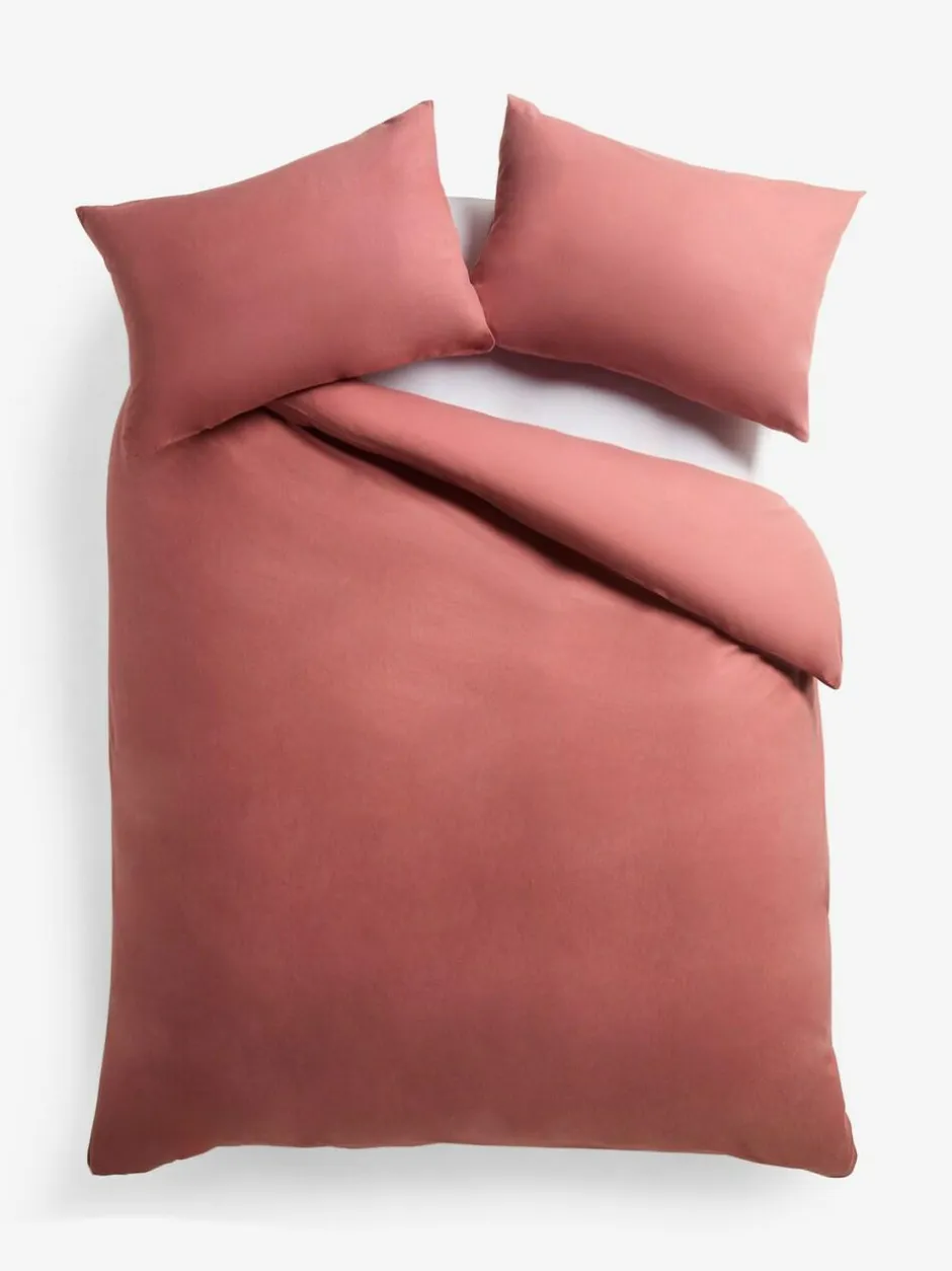 Next Dark Pink Supersoft 100% Brushed Cotton Duvet Cover Plain and Pillowcase Set Clearance