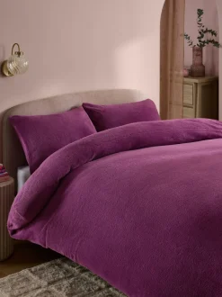 Next Dark Pink Teddy Fleece Duvet Cover and Pillowcase Set Online