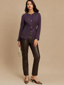 Next Dark Purple Collarless Blazer