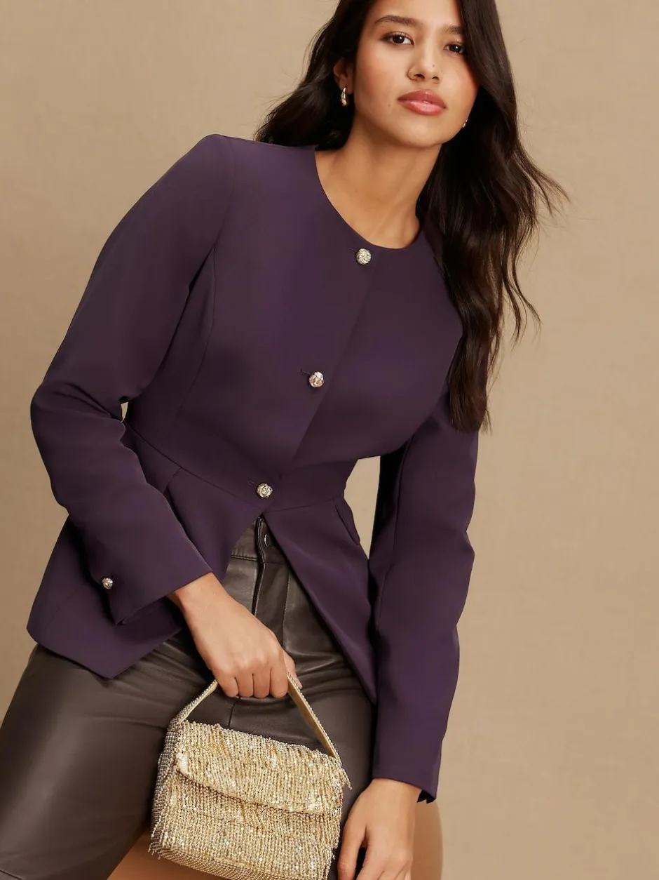 Next Dark Purple Collarless Blazer