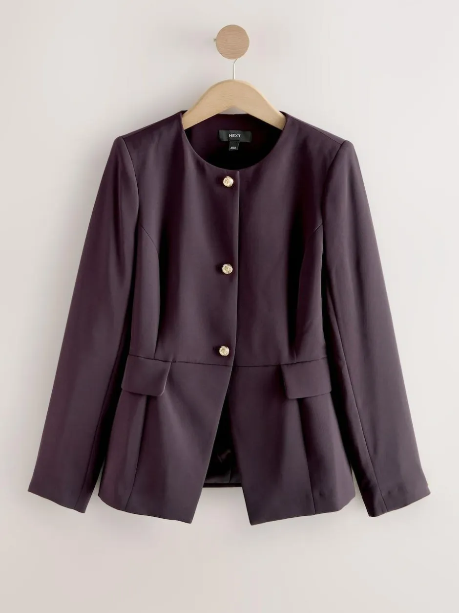 Next Dark Purple Collarless Blazer