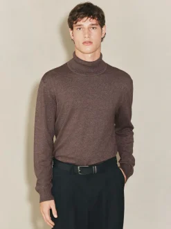 Next EDIT Knitted Long Sleeve Roll Neck Polo Shirt Dark Stone Sale