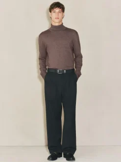 Next EDIT Knitted Long Sleeve Roll Neck Polo Shirt Dark Stone Sale