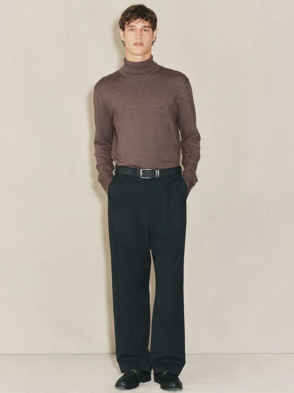 Next EDIT Knitted Long Sleeve Roll Neck Polo Shirt Dark Stone Sale