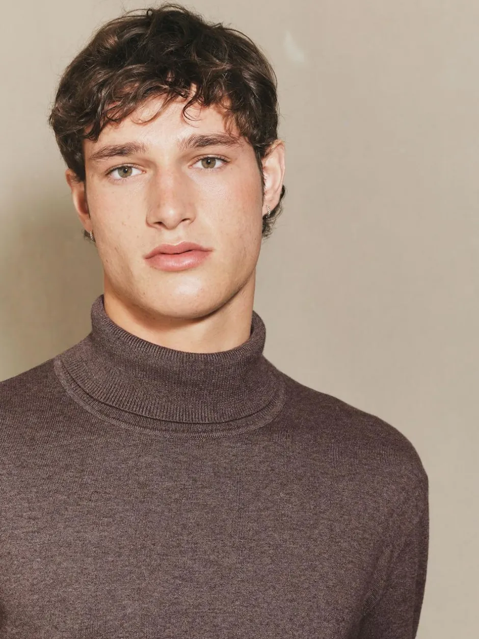 Next EDIT Knitted Long Sleeve Roll Neck Polo Shirt Dark Stone Sale