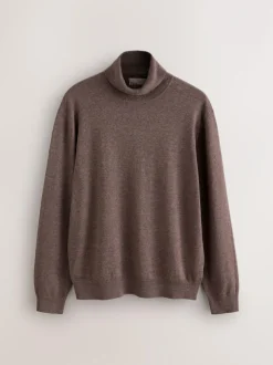 Next EDIT Knitted Long Sleeve Roll Neck Polo Shirt Dark Stone Sale