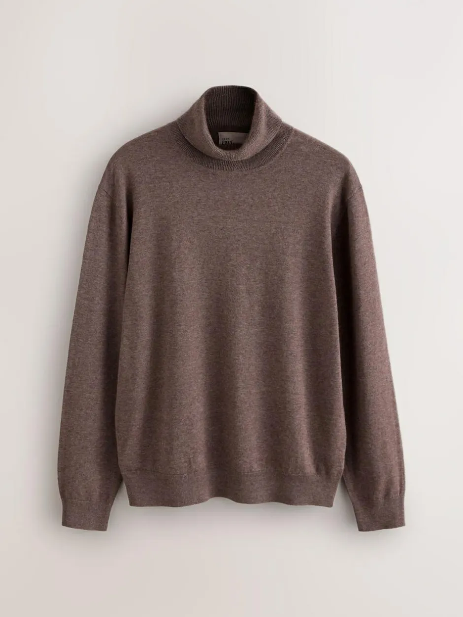 Next EDIT Knitted Long Sleeve Roll Neck Polo Shirt Dark Stone Sale
