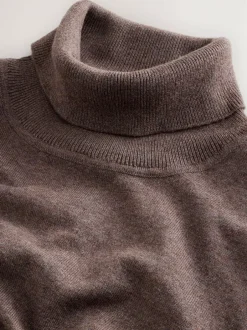 Next EDIT Knitted Long Sleeve Roll Neck Polo Shirt Dark Stone Sale