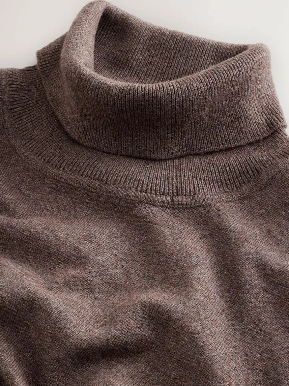 Next EDIT Knitted Long Sleeve Roll Neck Polo Shirt Dark Stone Sale