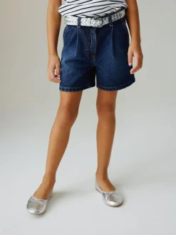 Next Relaxed Denim Pleated Shorts (3-16yrs) Dark Wash Outlet