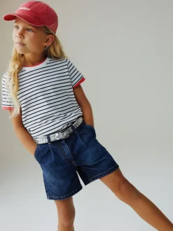 Next Relaxed Denim Pleated Shorts (3-16yrs) Dark Wash Outlet