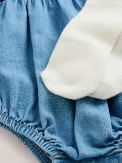 Next Denim Blue Baby Bloomer Rompers Set 2 Piece with Tights (0mths-3yrs) Best