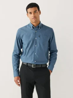 Next Denim Blue Regular Fit Button Down Easy Iron Oxford Shirt Discount