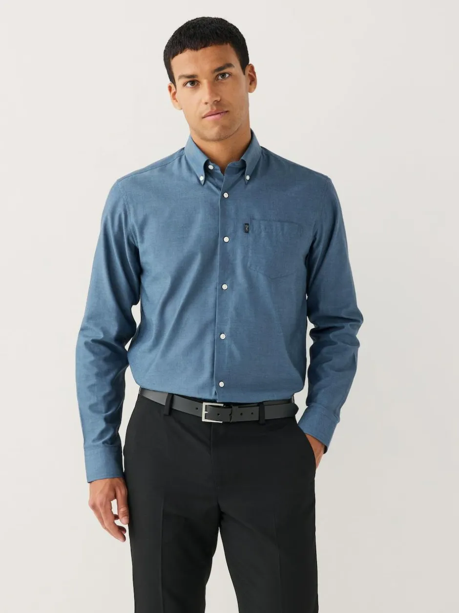 Next Denim Blue Regular Fit Button Down Easy Iron Oxford Shirt Discount