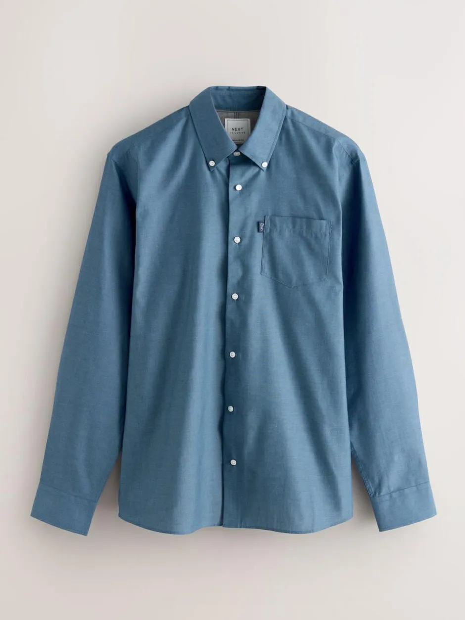 Next Denim Blue Regular Fit Button Down Easy Iron Oxford Shirt Discount