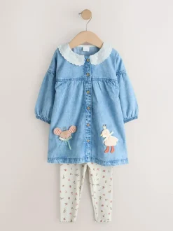 Next Denim Character Shirt Dress And Leggings Set (3mths-8yrs) Outlet