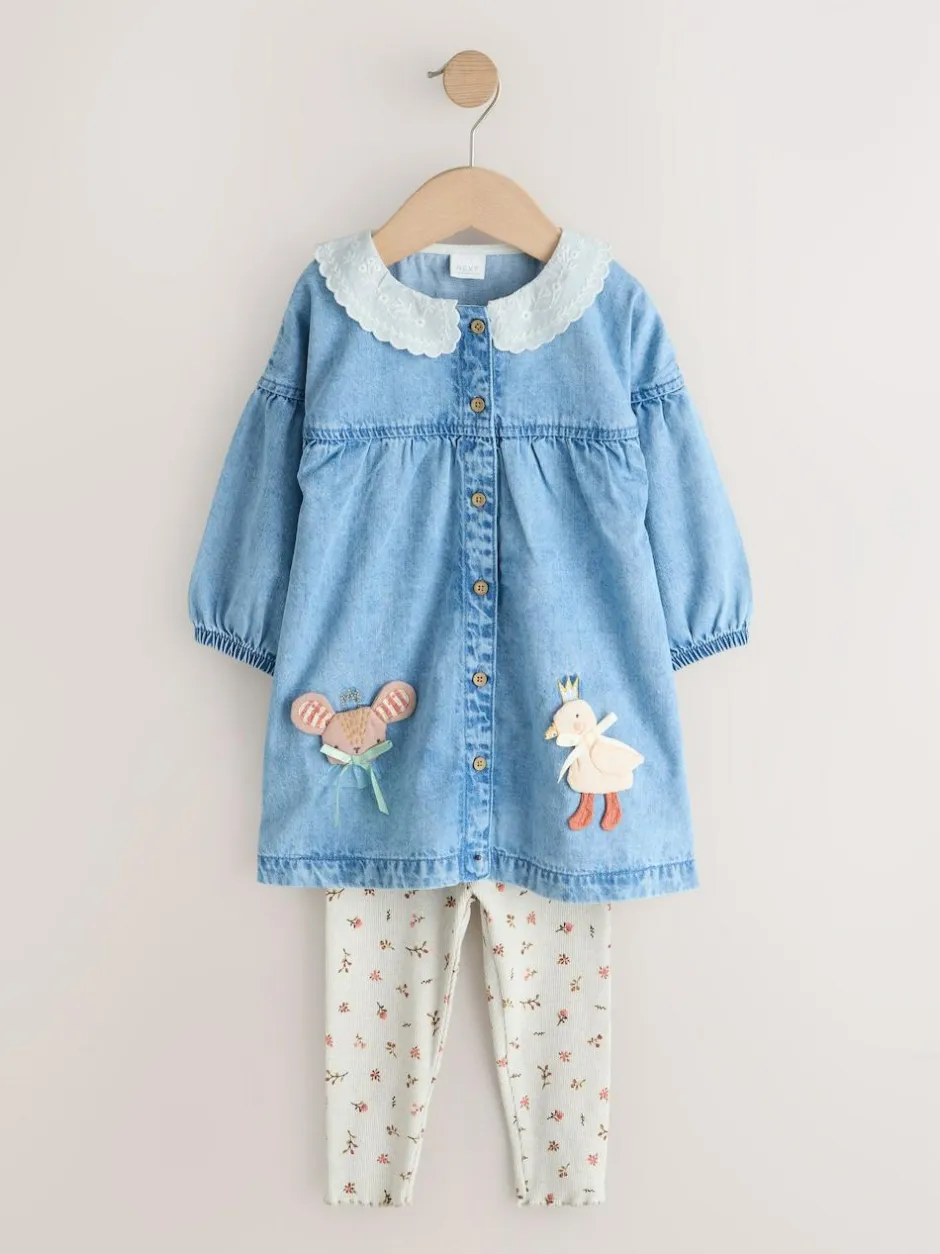 Next Denim Character Shirt Dress And Leggings Set (3mths-8yrs) Outlet