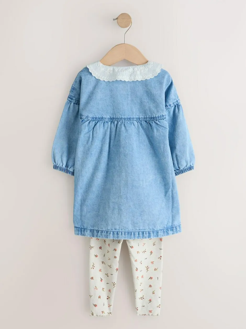 Next Denim Character Shirt Dress And Leggings Set (3mths-8yrs) Outlet