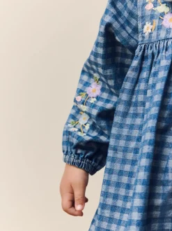 Next Long Sleeve Collar Dress (3mths-8yrs) Denim Check Embroidered Online