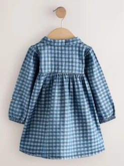 Next Long Sleeve Collar Dress (3mths-8yrs) Denim Check Embroidered Online