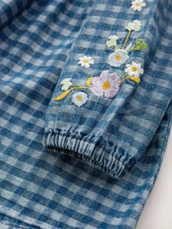 Next Long Sleeve Collar Dress (3mths-8yrs) Denim Check Embroidered Online