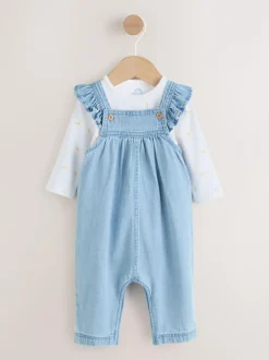 Next Dungarees and Long Sleeve Bodysuit Set 2 Piece (0mths-3yrs) Denim New