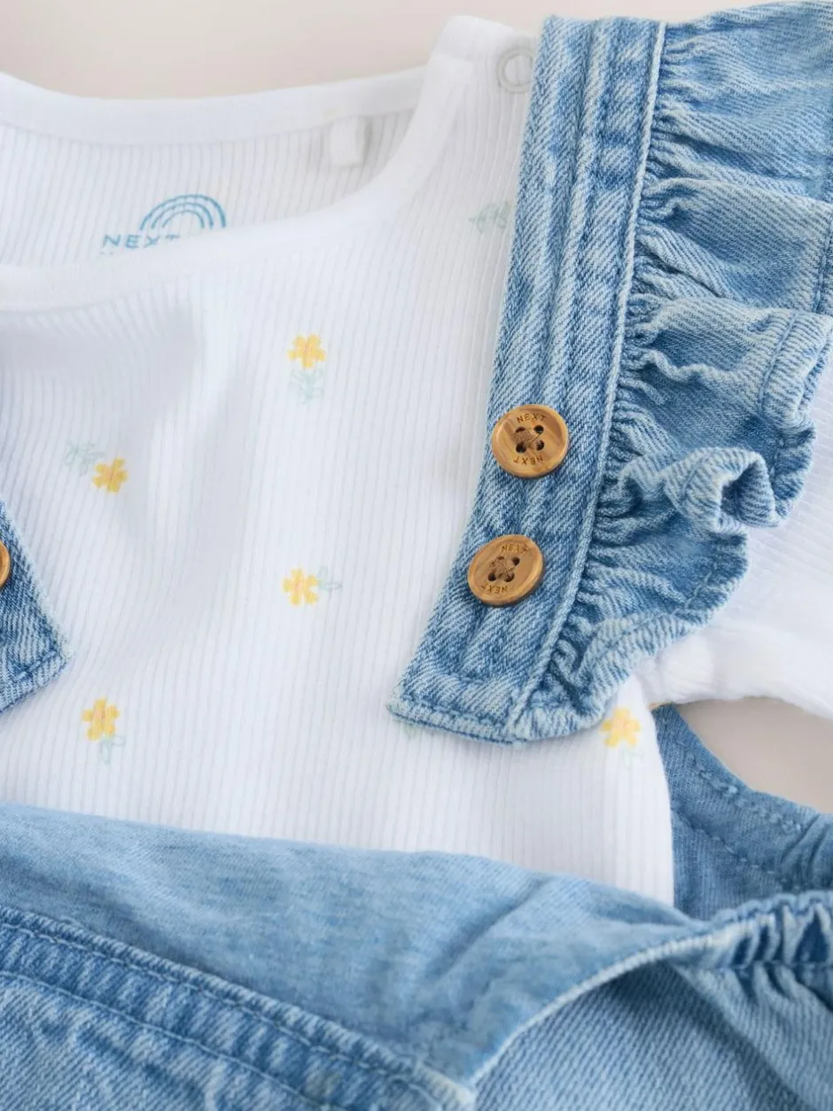 Next Dungarees and Long Sleeve Bodysuit Set 2 Piece (0mths-3yrs) Denim New