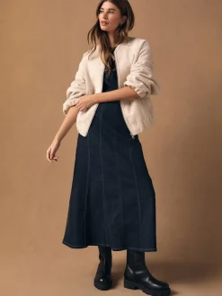 Next Denim Rinse Full Seamed Midi Skirt Sale