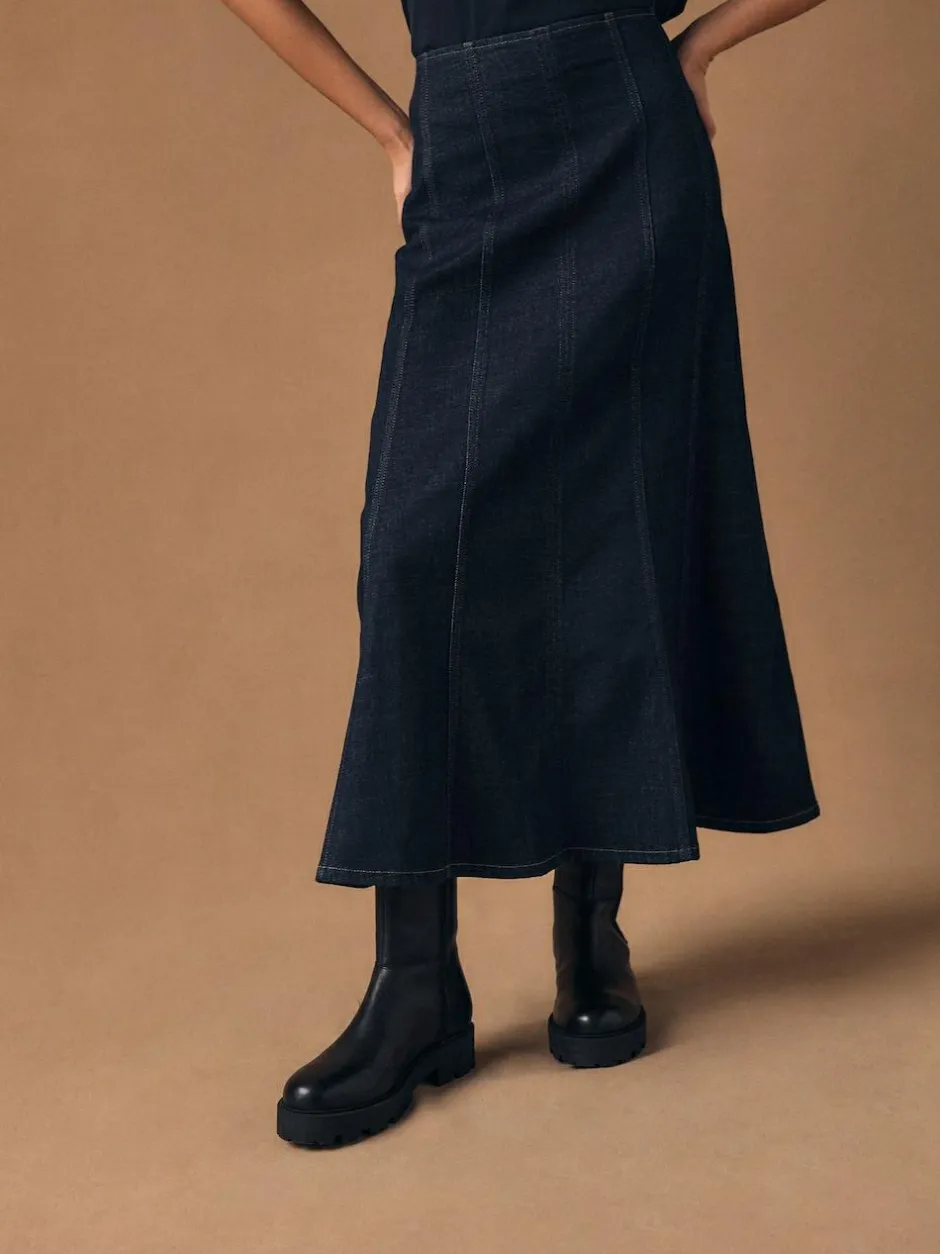 Next Denim Rinse Full Seamed Midi Skirt Sale