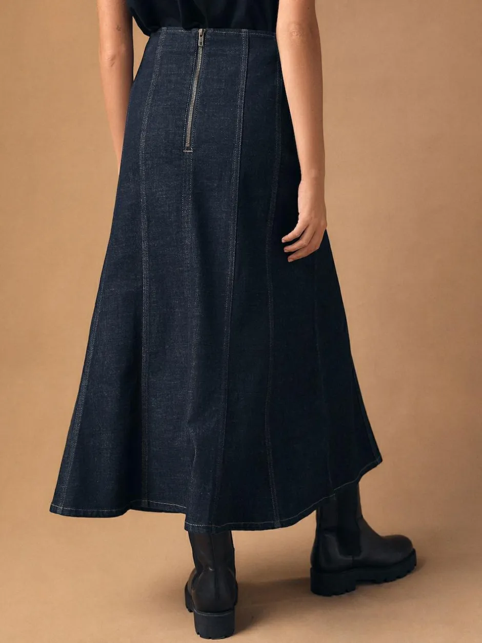 Next Denim Rinse Full Seamed Midi Skirt Sale